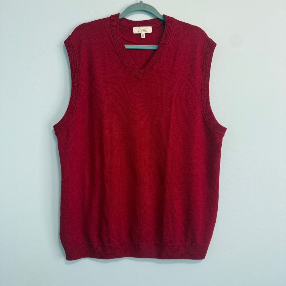 Turnbury  Men's Extra Fine Merino Wool V-Neck Red Sweater Vest Size‎ XL